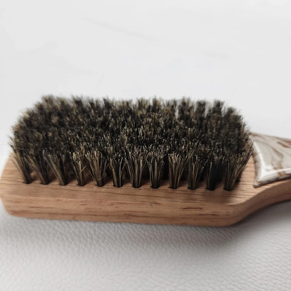 Vintage Style Luxury Boar Bristle Beard Brush Wooden Faux Marble 6.5